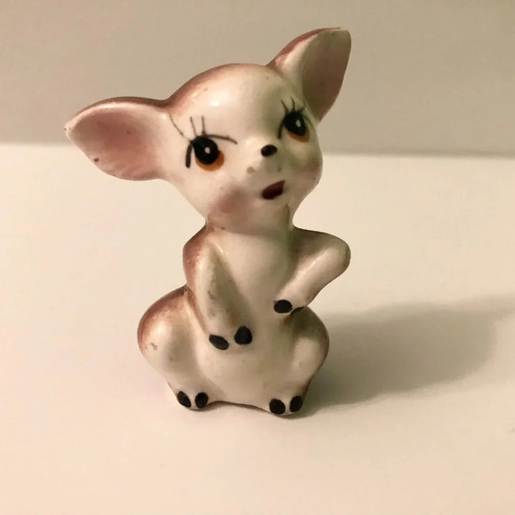 Vintage Tiny Deer Fawn Ceramic Figurine Japan 2.25  Inch Tall Collectible Figure - Picture 1 of 11